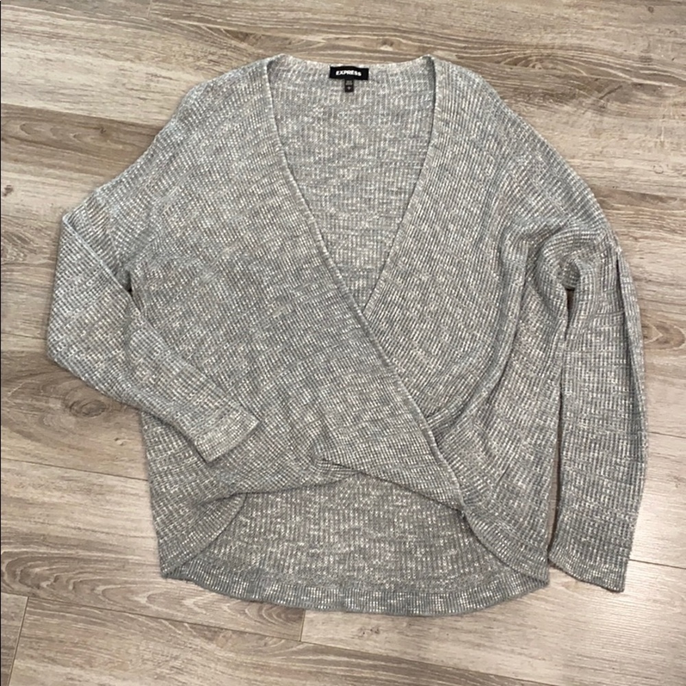 Express Marled Deep V Surplice Tunic Sweater